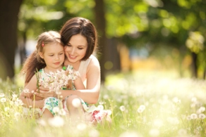 Mother and daughter in the park